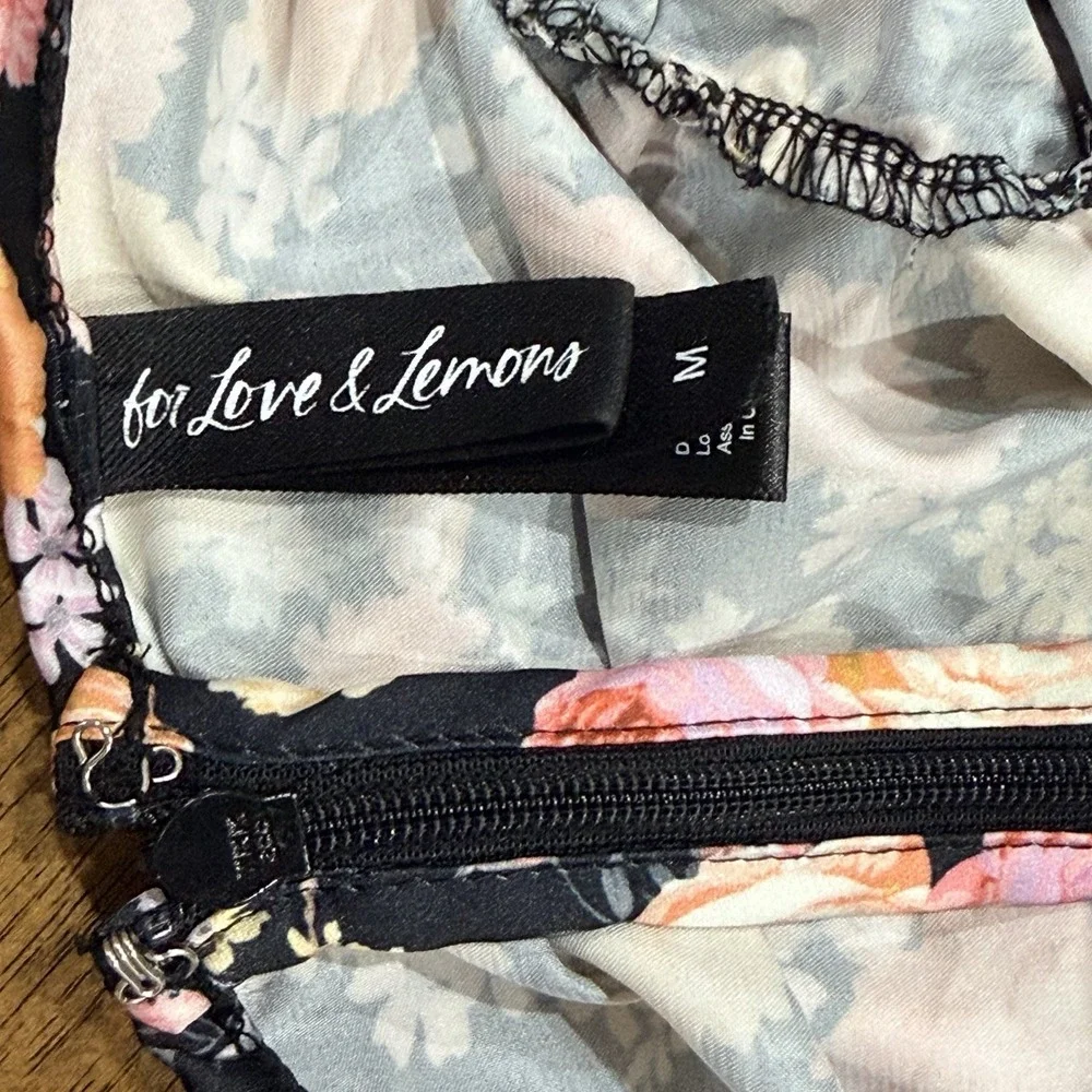 For Love & Lemons Floral Bustier Mini Dress Ruched Drawstring Women's M - Picture 8 of 11